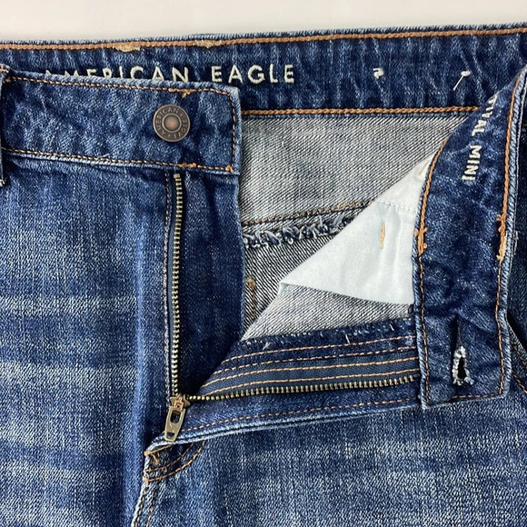 American Eagle Women’s Denim Hi-Rise Festival Mini Skirt Size 6 Blue Frayed - Picture 7 of 13